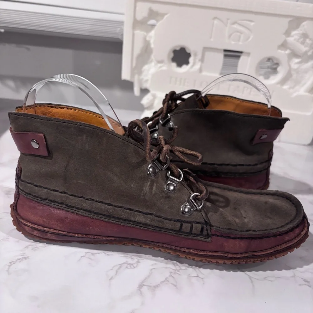 L.L. Bean Men’s Leather Moc Chukka Boots Brown Green Lace-Up Rugged Outdoor